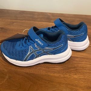 New with tags toddler boy blue ASICS size 11 sneakers. Velcro closure